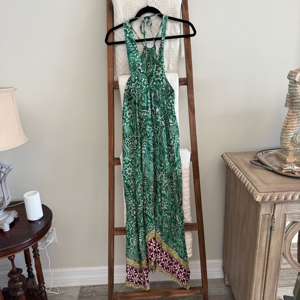 Zara Green, Cream & Purple Boho Print High Neck Sleeveless Maxi Dress - Picture 4 of 4